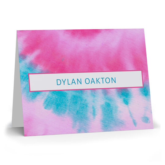 Pink and Blue Burst Tie-Dye Folded Note Cards